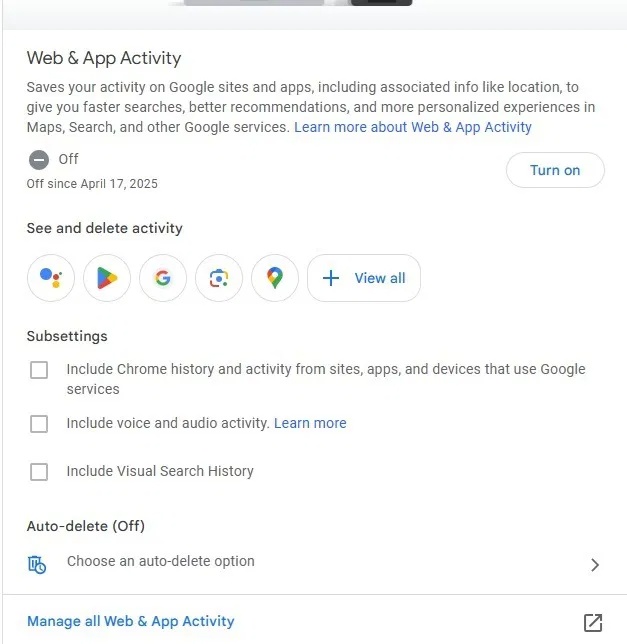 6 mẹo sử dụng AI Mode trong Google Search 7 Bật hoạt động trên web và ứng dụng trong Google Search.