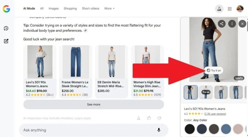 6 mẹo sử dụng AI Mode trong Google Search 9 Thử đồ ảo trong AI Mode.