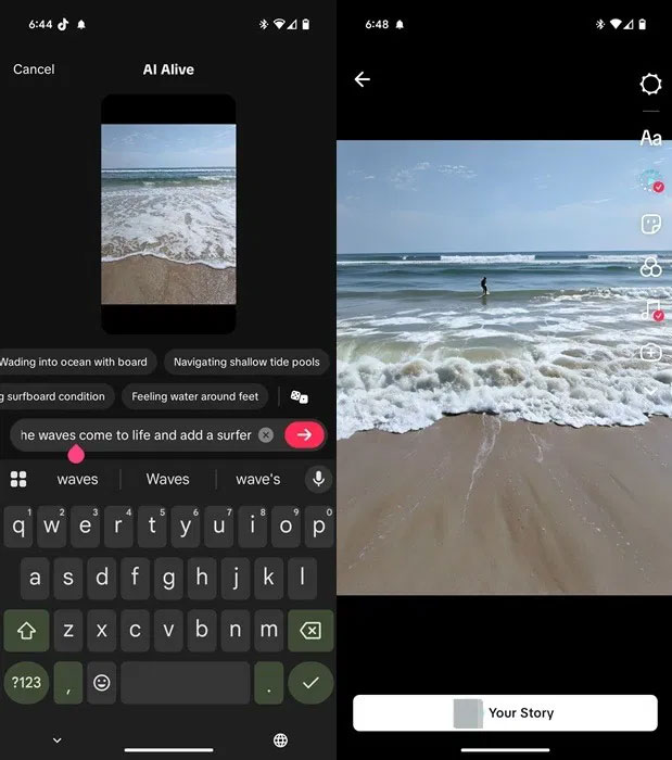 Cách tạo video từ ảnh bằng TikTok AI Alive 7 Sử dụng hình ảnh biển để tạo video TikTok AI Alive.