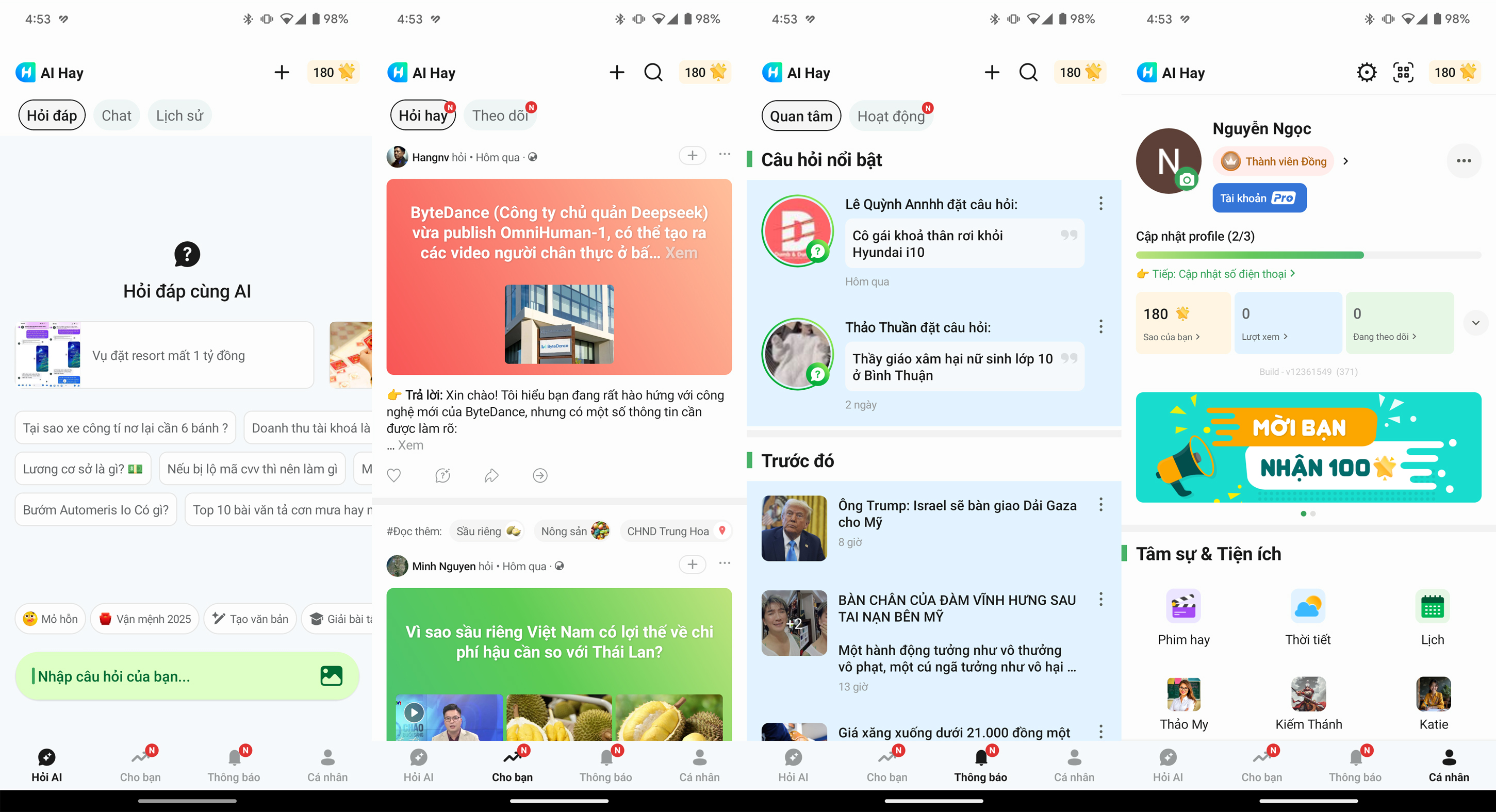 App hỏi đáp thông tin cực đỉnh, hỏi trend gì trên TikTok cũng biết, có cả tóm tắt video YouTube miễn phí 3 Giao dien AI HAy