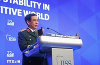 Đại tướng Phan Văn Giang phát biểu tại Đối thoại Shangri-La lần thứ 22. (Ảnh: TTXVN) 