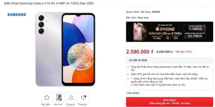 Đây là vua doanh số Android một thời, tháng 6/2025 vẫn bán, giá rẻ như bèo có phần xịn hơn iPhone 16 1 galaxy a14 t3 1