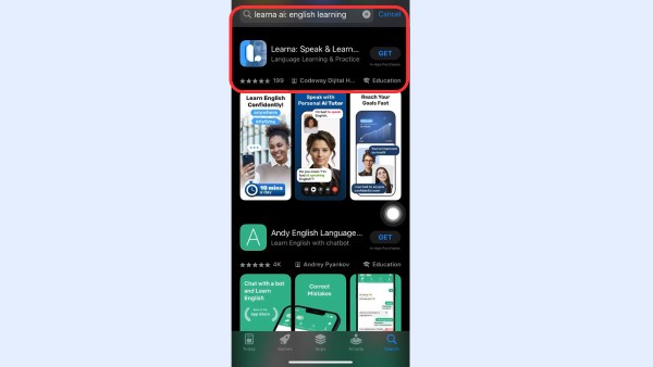 Learna AI là gì? Giải mã ứng dụng học tiếng Anh thông minh dẫn đầu xu hướng 5 Truy cập App Store và tìm kiếm ứng dụng