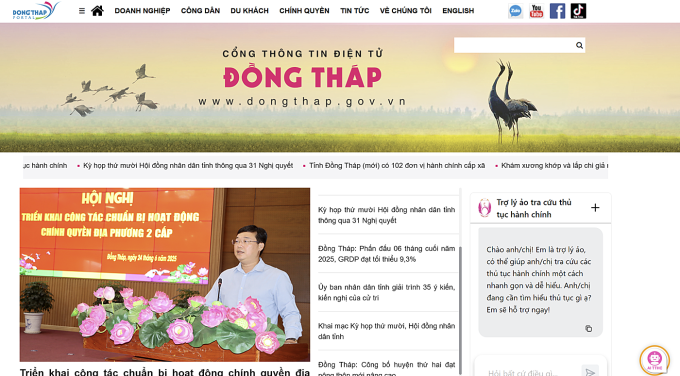 Đồng Tháp ứng dụng AI hỗ trợ, tư vấn thủ tục hành chính 1 Giao diện trợ lý ảo tra cứu thủ tục hành chính trên trang web Cổng thông tin điện tử Đồng Tháp. Ảnh: Chụp màn hình