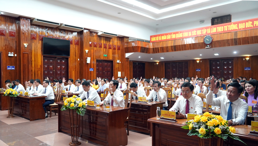 Đại biểu biểu quyết thông qua các nghị quyết. Ảnh: Ngọc Mai.