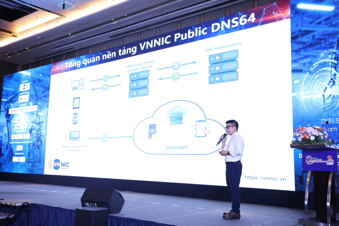 Cổng hỗ trợ chuyển đổi miễn phí IPv4 sang IPv6 2 VNNIC Public DNS64 được giới thiệu tại sự kiện ngày 25/7. Ảnh: VNNIC