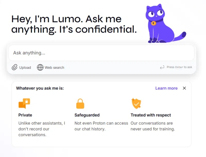 Bạn lo lắng về quyền riêng tư của AI? Hãy thử chatbot Lumo của Proton! 1 Giao diện web của Lumo trên PC Windows.