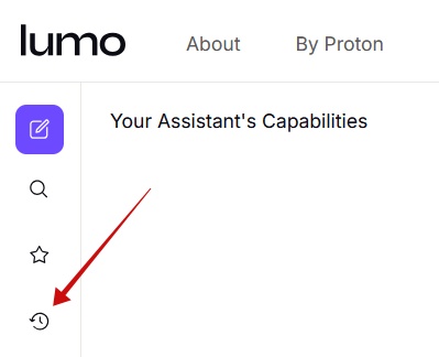 Bạn lo lắng về quyền riêng tư của AI? Hãy thử chatbot Lumo của Proton! 6 Nhấn vào nút History trong Lumo trên web trên PC.