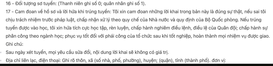 Văn bản đã được nhận dạng từ chữ viết tay ở Hình ảnh ví dụ mẫu đơn tuyển sinh Đại học KTQS bên trên