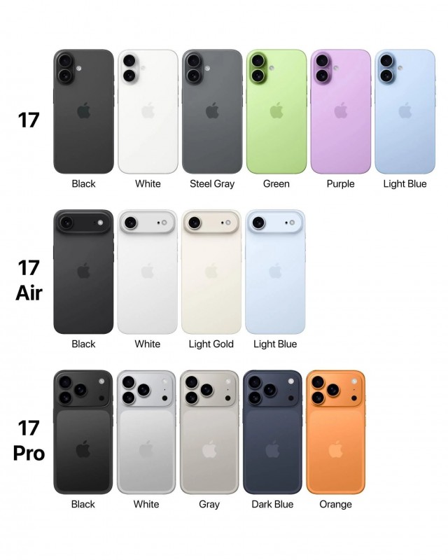 Loạt màu sắc được cho là sẽ có trên iPhone 17 series. Ảnh: 9to5Mac.
