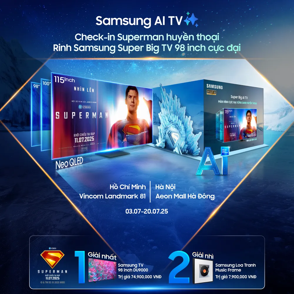 Samsung AI TV cực đại 98-100-115 inch hợp tác cùng DC Studios quảng bá “bom tấn” Superman 4 Minigame 01.png