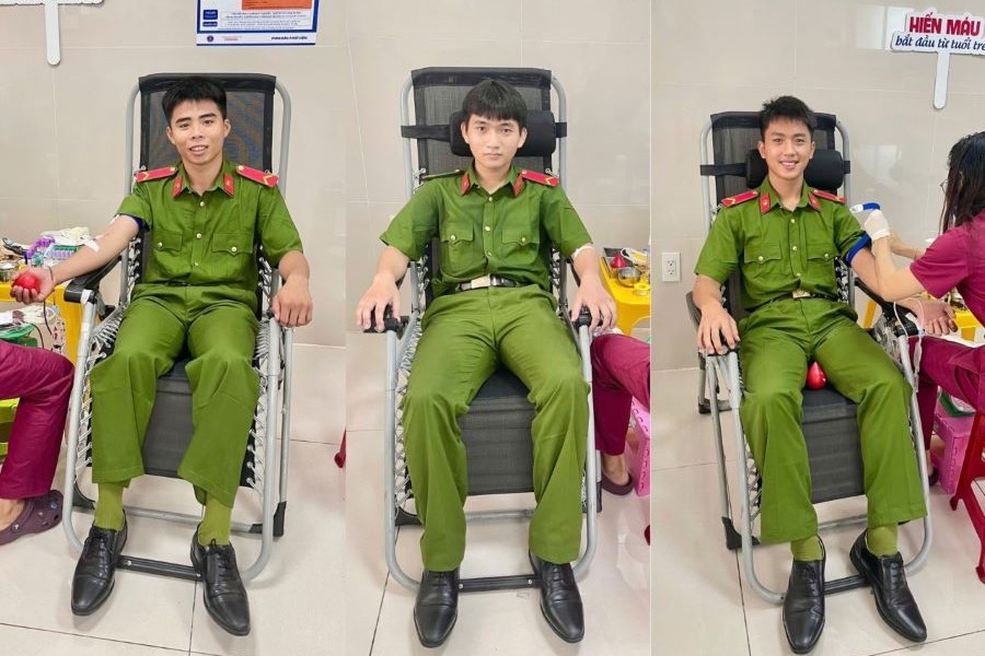 Ba chiến sĩ công an hiến máu cứu bệnh nhân đang trong tình trạng nguy kịch.