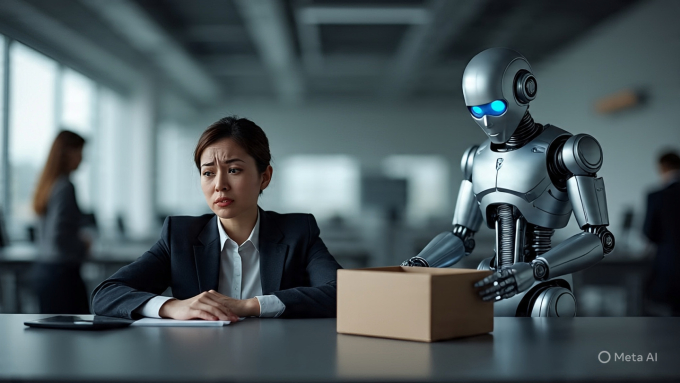 Làn sóng sa thải mới khi Big Tech 'lên kế hoạch' cho kỷ nguyên AI 1 Minh họa việc nhân sự bị sa thải vì AI. Ảnh: Meta AI