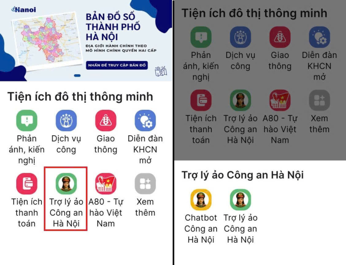 Trợ lý ảo Công an Hà Nội được tích hợp trên ứng dụng iHaNoi.