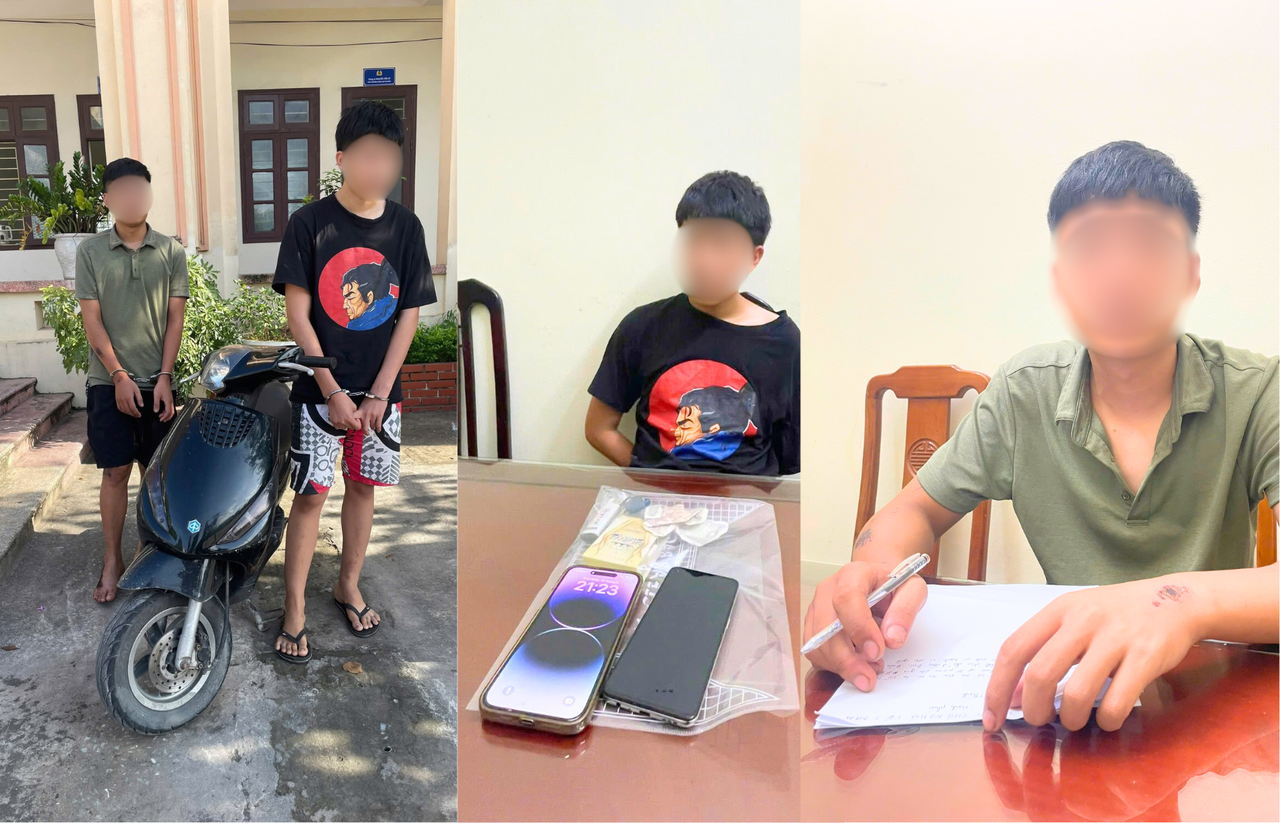 Bắt giữ 2 thanh niên cướp cửa hàng điện thoại 2 Đối tượng V. T. T.D và V.T. Th. T cùng tang vật