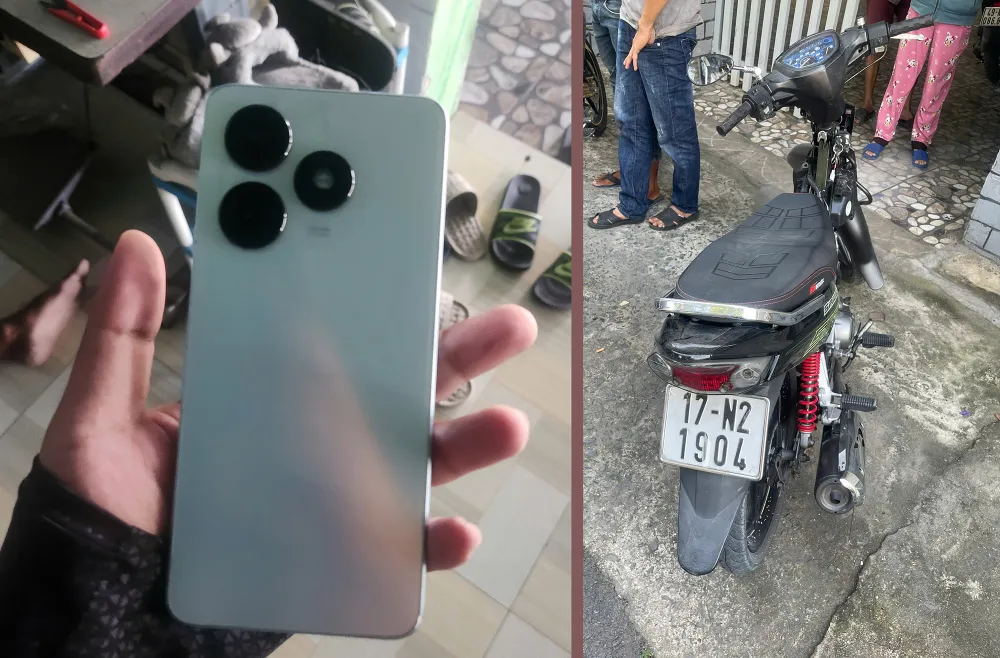 Công an thu hồi tang vật và phương tiện trong vụ việc. Ảnh: Kiến Văn cong-an-xa-nhuan-duc-bat-nhanh-2-thanh-nien-cuop-giat-tai-san-cua-be-trai-1.jpg