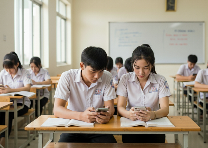 Hà Nội yêu cầu thu điện thoại của học sinh trước giờ học 2 Ảnh minh họa: Gemini