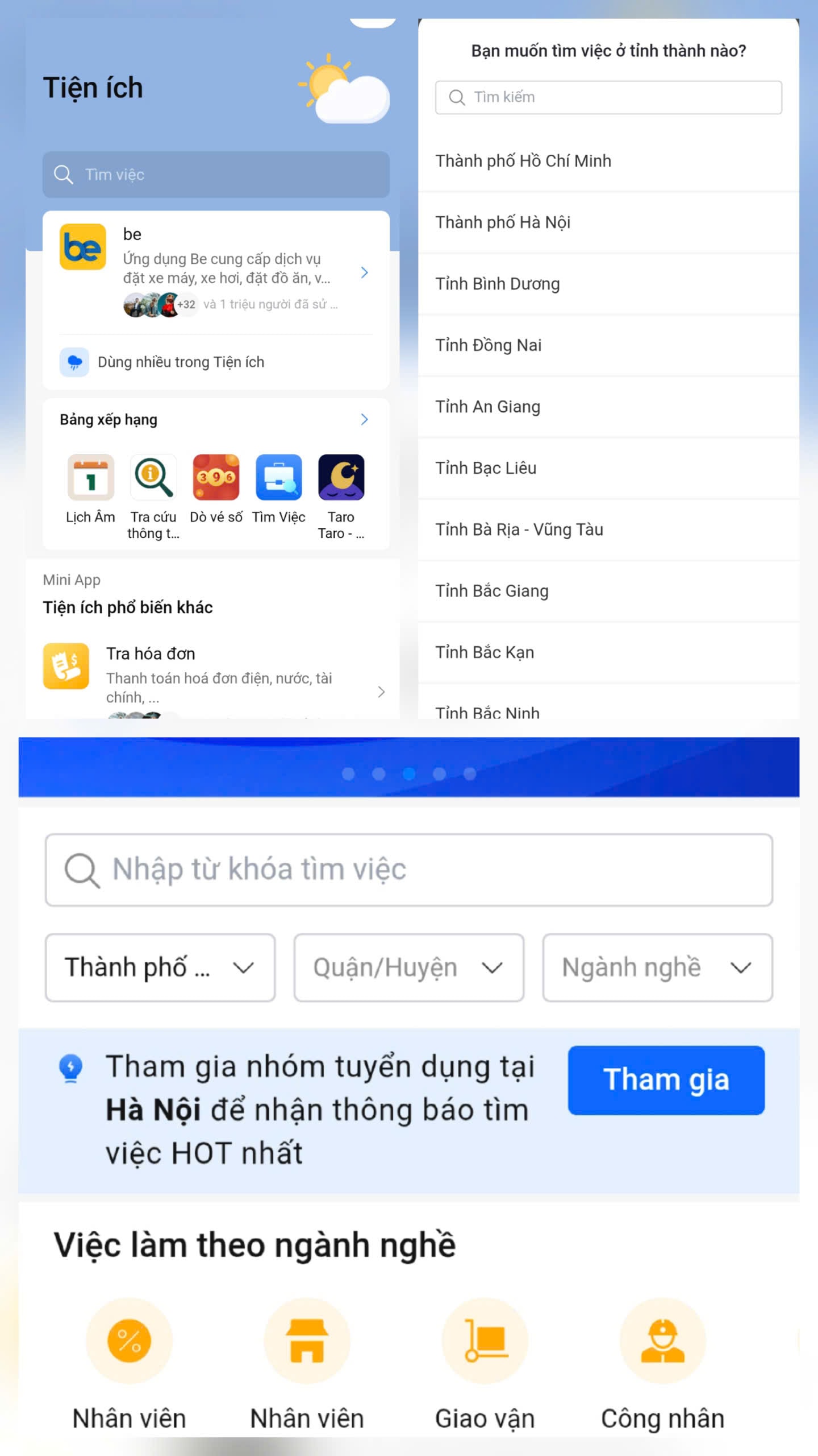 tìm việc trên zalo