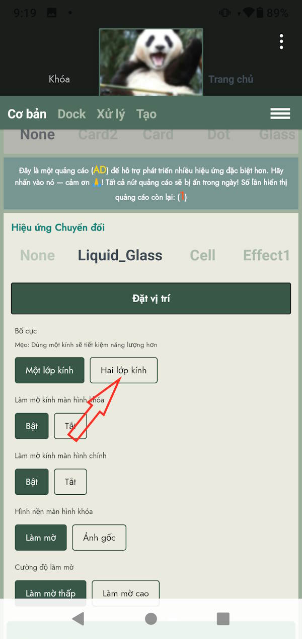 Cách cài đặt hiệu ứng Liquid Glass trên điện thoại Android 5 Bật hiệu ứng 2 lớp kính