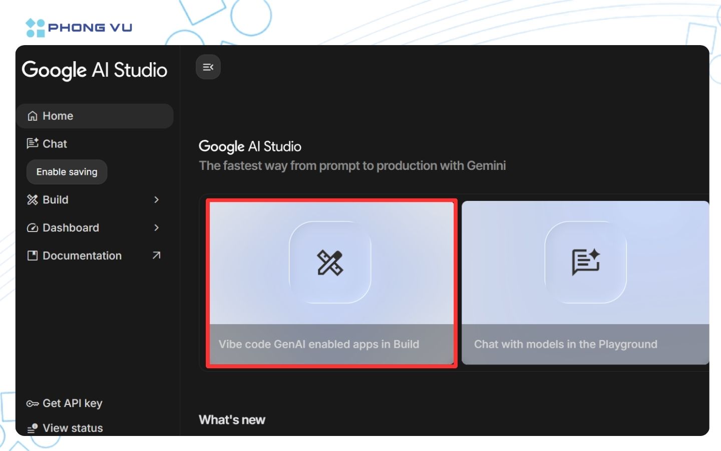 Cách tạo ứng dụng AI đơn giản với Vibe Coding trên Google AI Studio 2 Truy cập AI Studio, chọn Vibe code GenAI enable app in Build