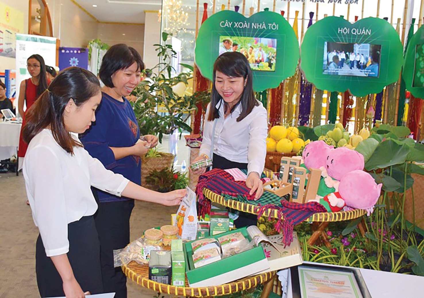 Gian hàng giới thiệu các sản phẩm OCOP được chế biến từ sen.