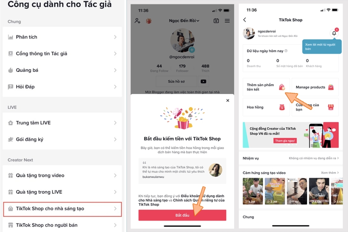 Mở trang trưng bày sản phẩm TikTok Shop