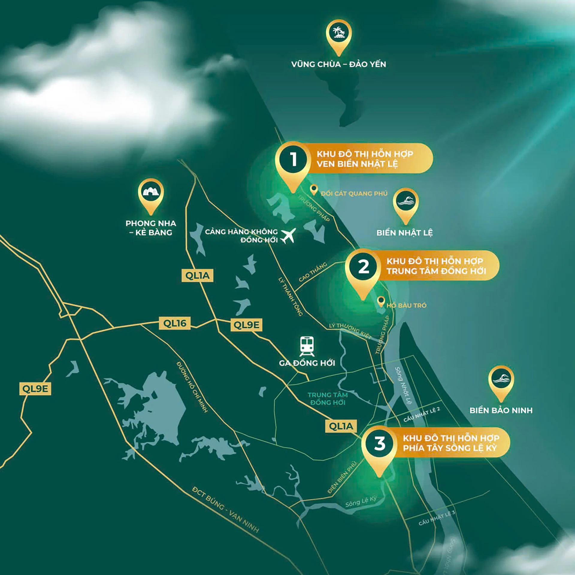 Hình ảnh quy hoạch không gian 3 dự án của Tập đoàn Sun Group tại Quảng Trị - Ảnh: Sun Group