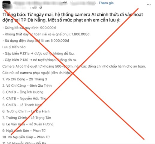 Đà Nẵng vừa lên tiếng bác bỏ tin đồn sẽ áp dụng phạt nguội bằng camera AI từ ngày 13.12. Đà Nẵng vừa lên tiếng bác bỏ tin đồn sẽ áp dụng phạt nguội bằng camera AI từ ngày 13.12.