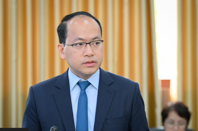 Ông Nguyễn Quốc Huy, Giám đốc Trung tâm Đổi mới sáng tạo Quốc gia phát biểu tại buổi ký kết. Ảnh: HLE