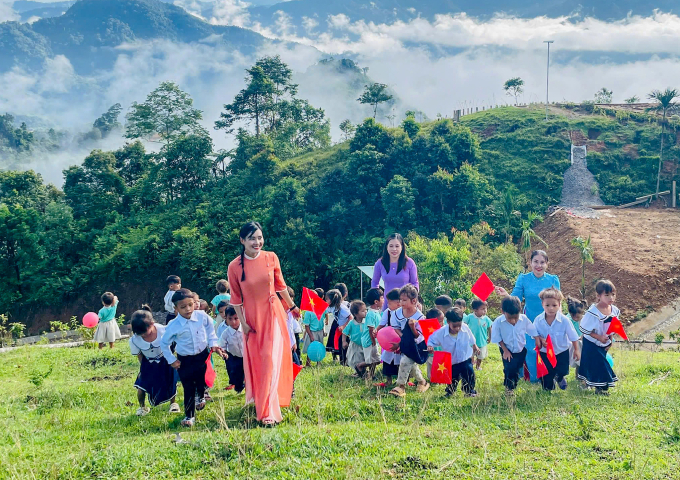 Lễ khai giảng tại điểm trường Tắk Pổ, xã Trà Tập, TP Đà Nẵng, tháng 9/2025. Ảnh: Nhà trường cung cấp