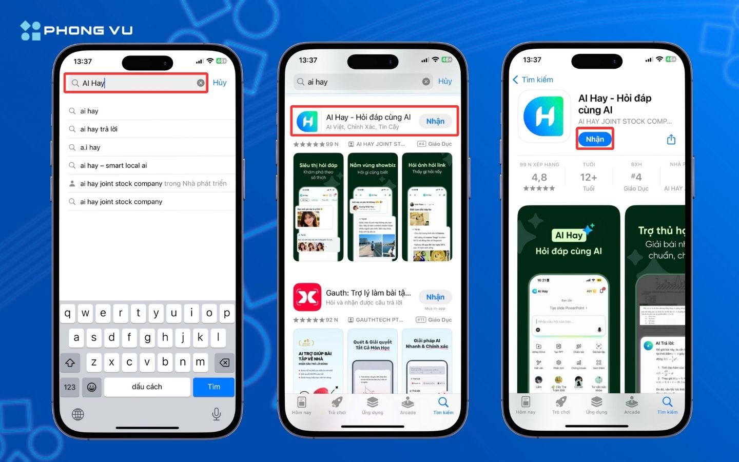 Cách tải, sử dụng AI Hay giải bài tập đơn giản, miễn phí 3 AI Hay có sẵn trên kho ứng dụng của hệ điều hành Android và iOS