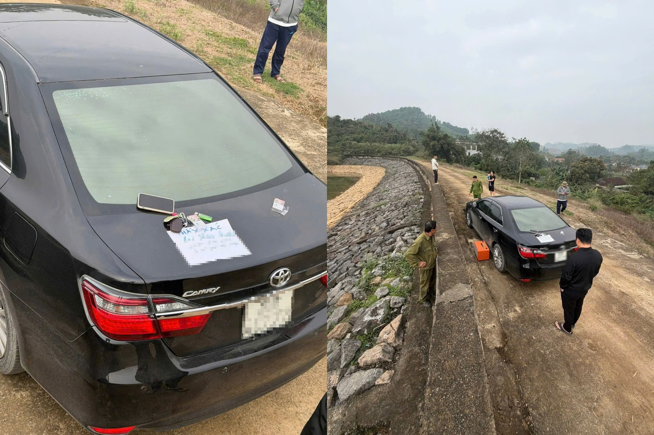 Người đàn ông để xe ô tô, điện thoại bên hồ có tờ giấy 