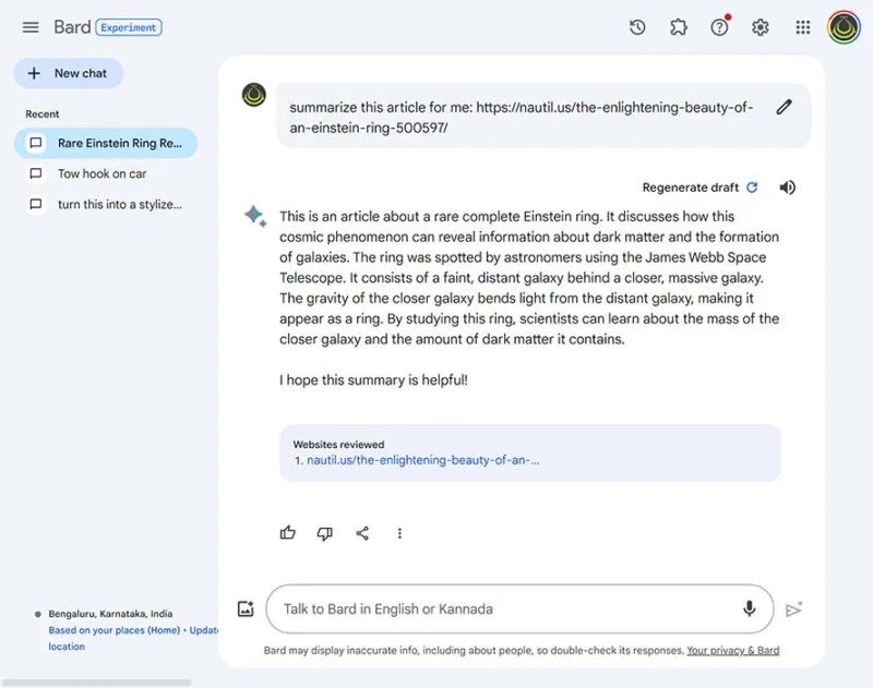 Giống như các GPT khác, Bard có thể tóm tắt bài viết bằng Generative AI khi bạn nhập URL hoặc dán văn bản từ bài viết.