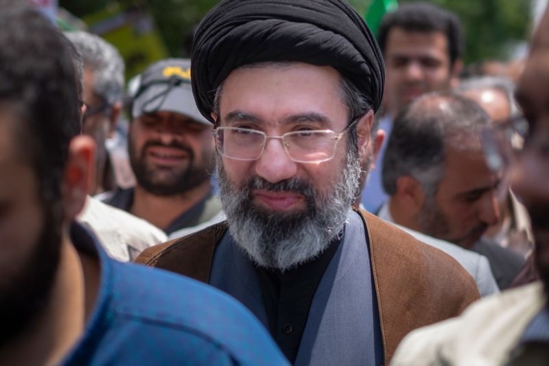 The son of Iran's Supreme Leader Ayatollah Ali Khamenei, Mojtaba Khamenei, attends a demonstration in Tehran on May 31, 2019.
